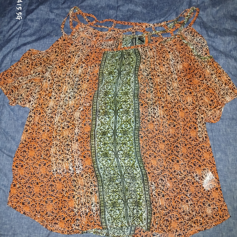 Heart Soul Orange Graphic Blouse Short Sleeve Relaxed